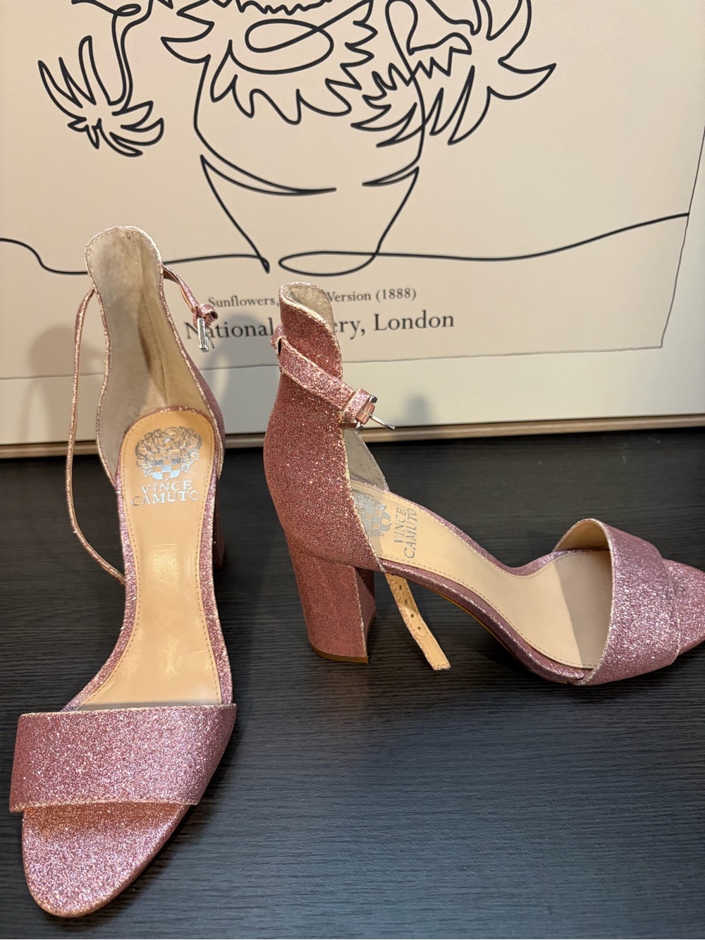 Vince Camuto Pink Rose Glitter Block Heel Sandals